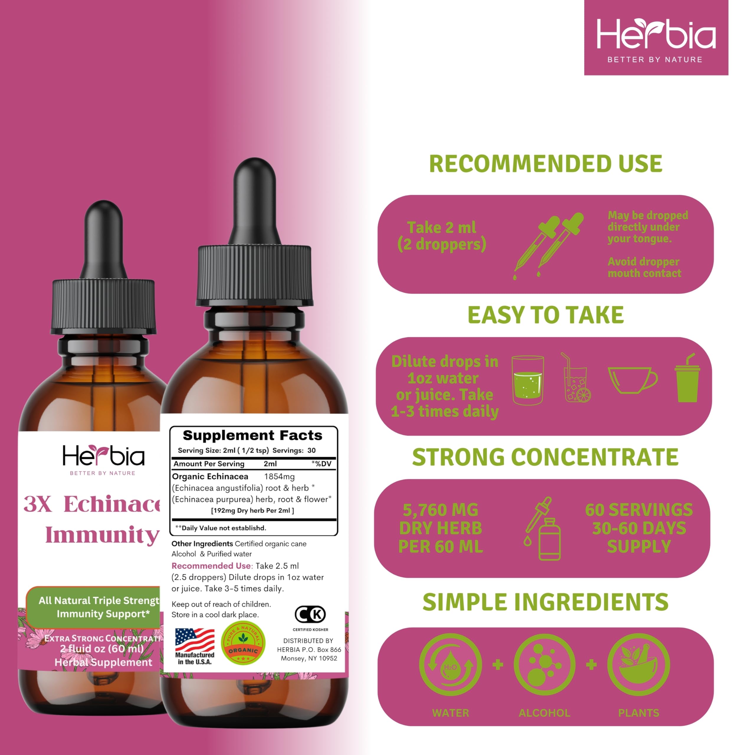 HERBIA liquid alcohol extract drops ready to use.