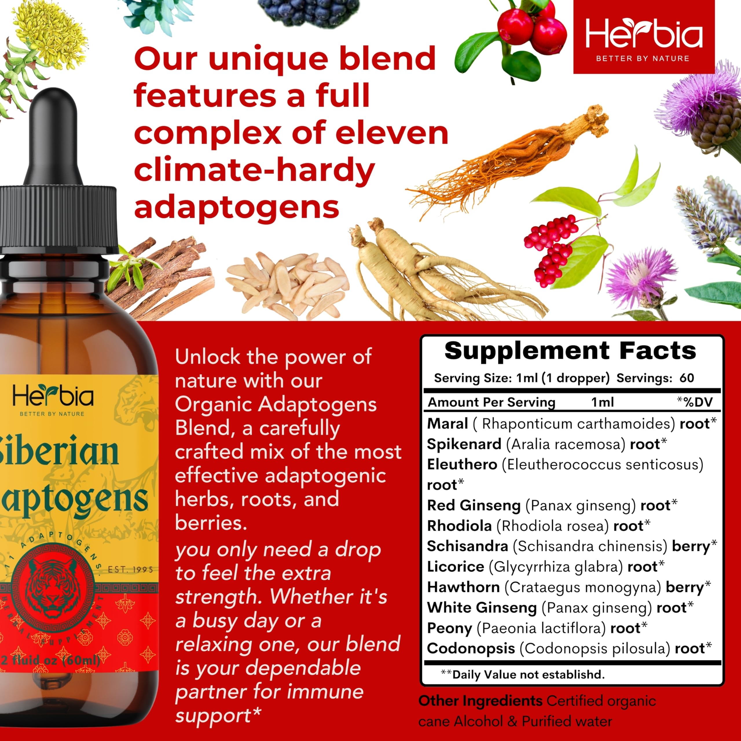 HERBIA label closeup emphasizes organic sourcing and Kosher certification