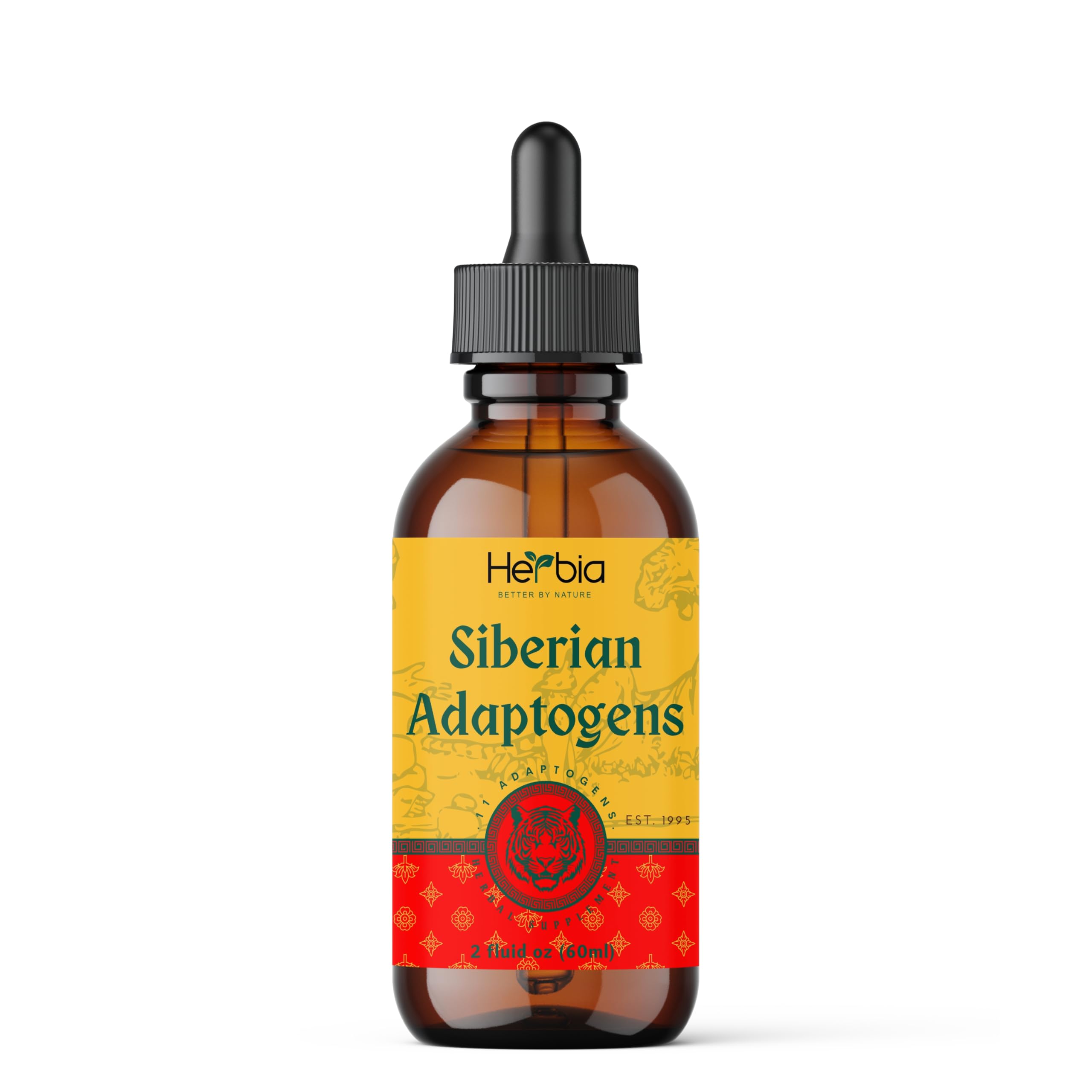 HERBIA Siberian Adaptogens liquid bottle showcasing natural energy and stress support