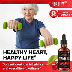 HERBIFY B12 liquid label highlights methylcobalamin and methylfolate for cognitive support.