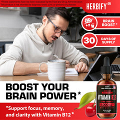 HERBIFY B12 liquid dropper shows precise dosing for flexible use.