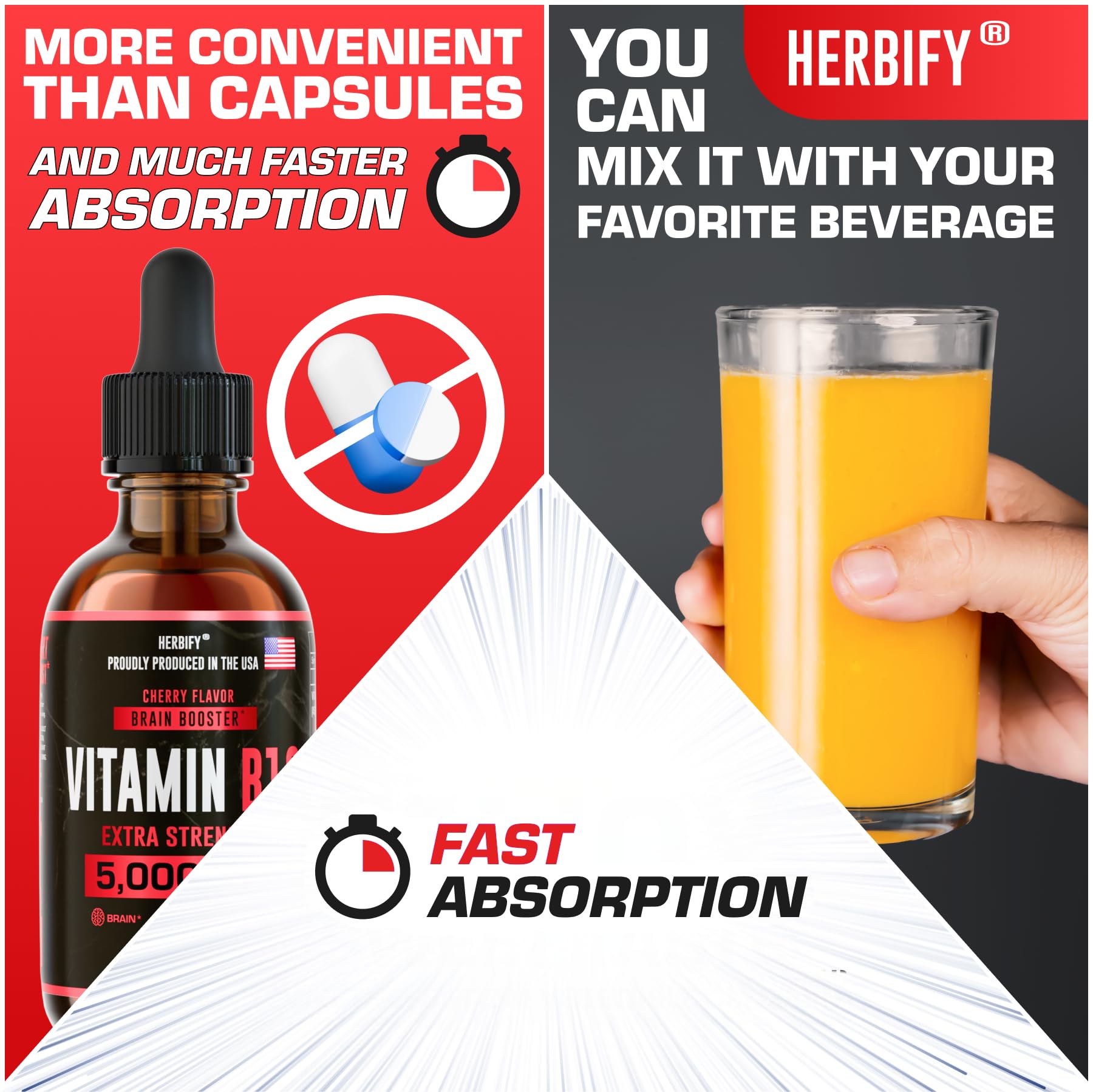HERBIFY B12 liquid packaging box suggests convenient shelf-ready daily supplement.