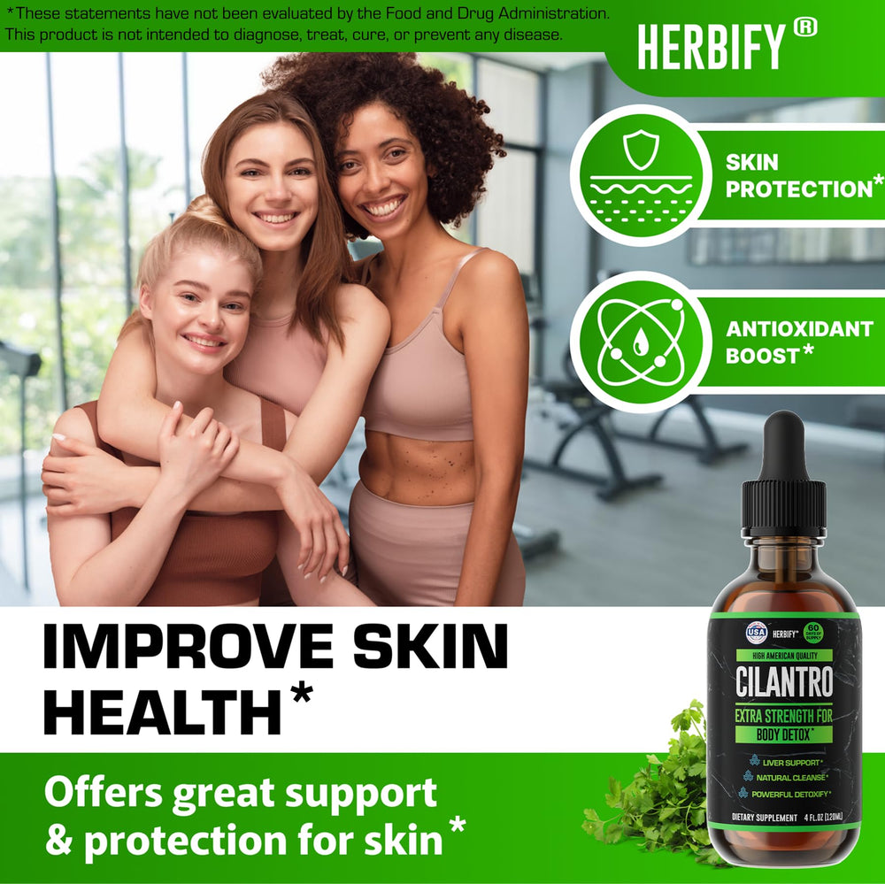 Close-up of HERBIFY cilantro tincture label emphasizes USA-made quality.