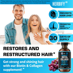 HERBIFY collagen biotin liquid hair closeup suggesting fuller strands