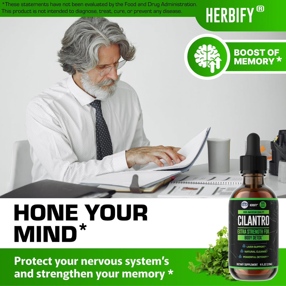 Detox concept graphic with HERBIFY cilantro tincture promoting toxin-friendly routines.