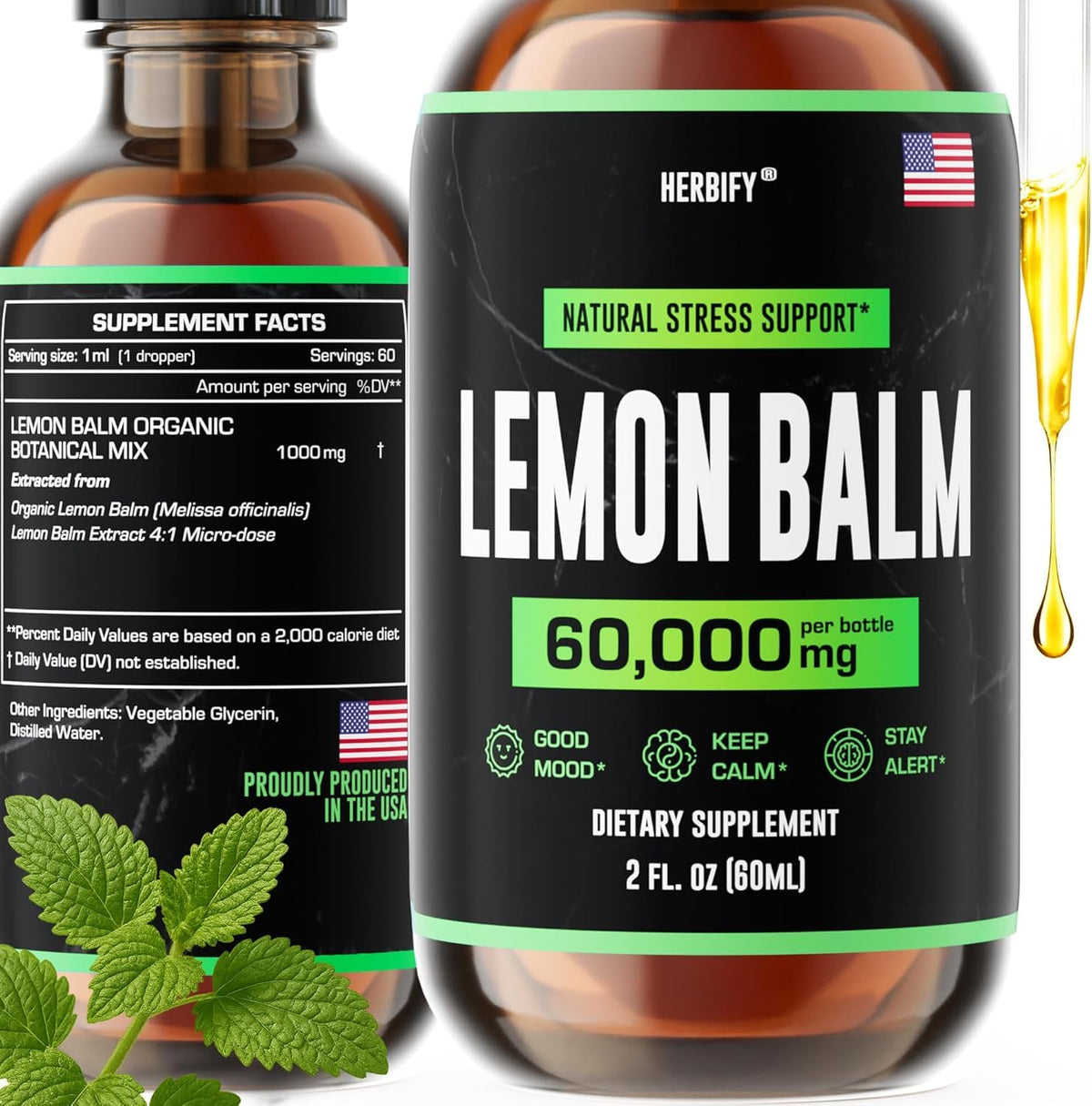 HERBIFY Lemon Balm Tincture bottle with calming profile for daily relaxation