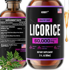 HERBIFY licorice root extract bottle for daily digestive support.