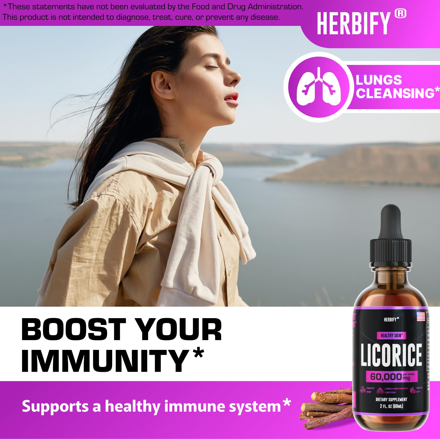 HERBIFY licorice root extract in a glass bottle.