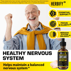 HERBIFY Lions Mane drops label closeup highlights premium wild ingredients and USA production