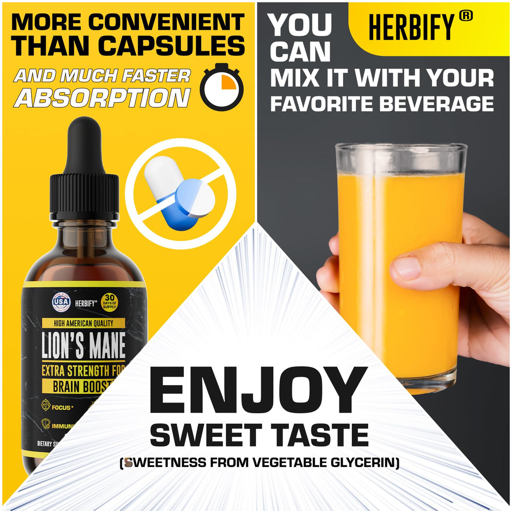 HERBIFY Lions Mane drops usage shot demonstrates easy daily integration into routine