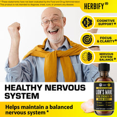 Glass dropper with HERBIFY Lions Mane supports mood and mental sharpness.