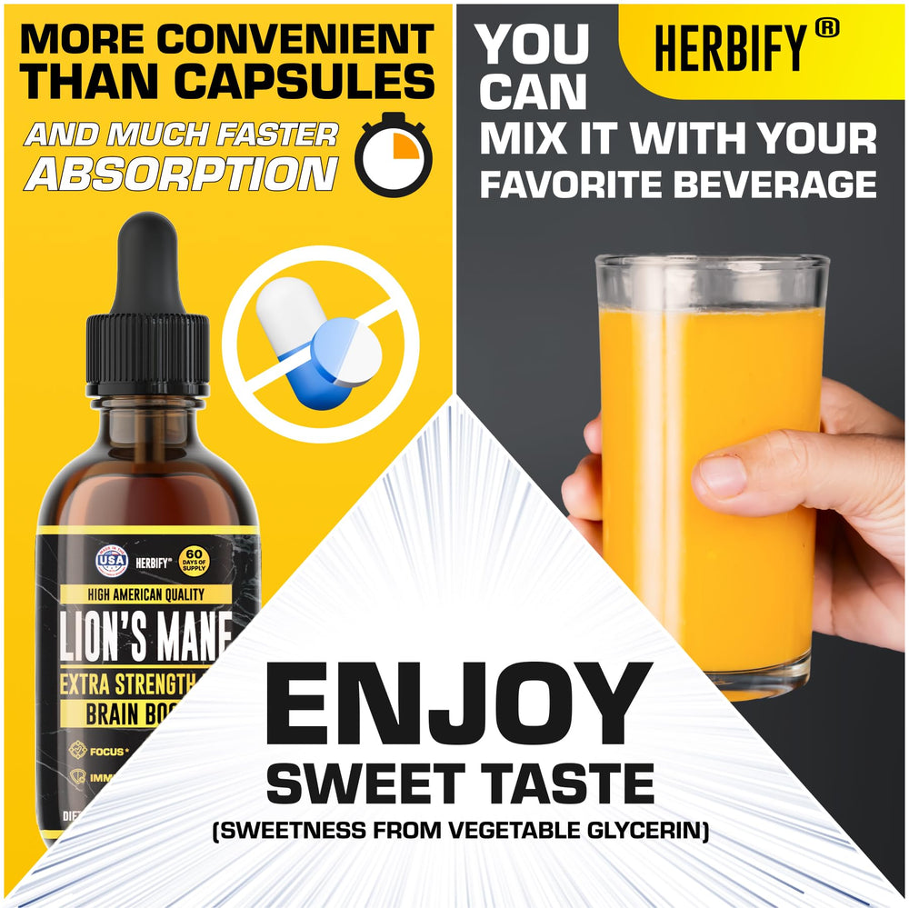 HERBIFY Lions Mane ingredients pack featuring natural antioxidants.