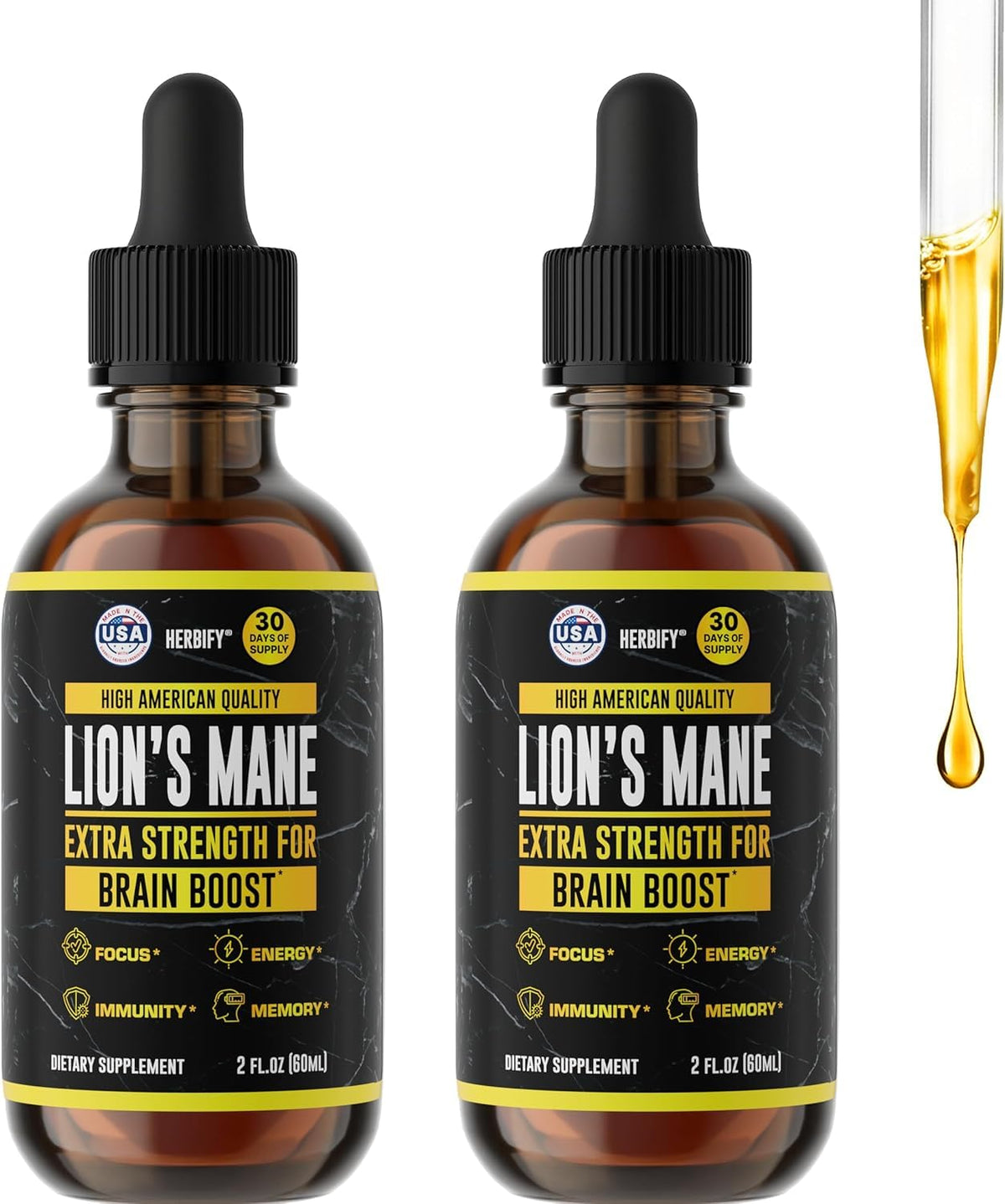 HERBIFY Lions Mane bottle with dropper for focus support.