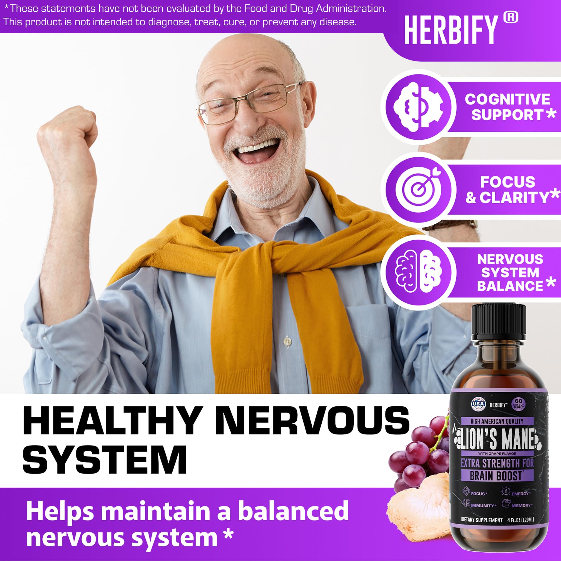 Herbify Lions Mane tincture label notes USA-made quality for reliable daily use.