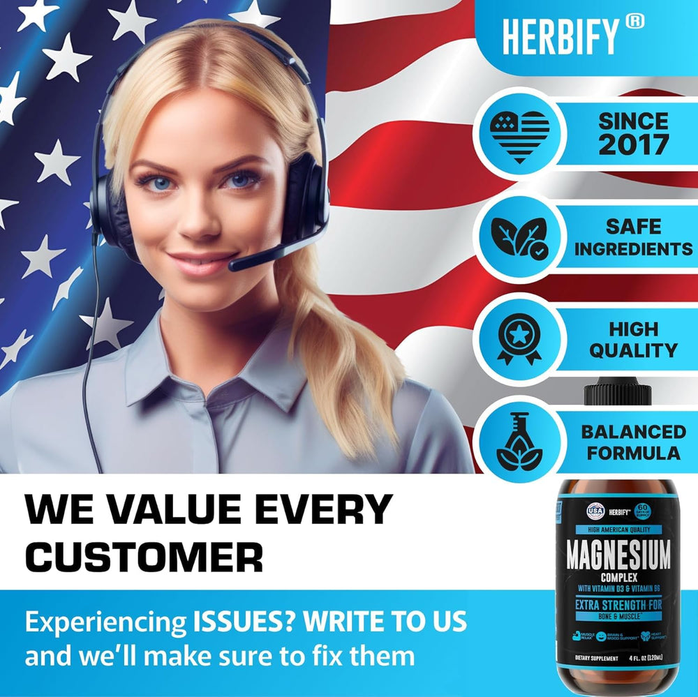 HERBIFY Magnesium Complex Drops box packaging with bright label promoting natural ingredients.