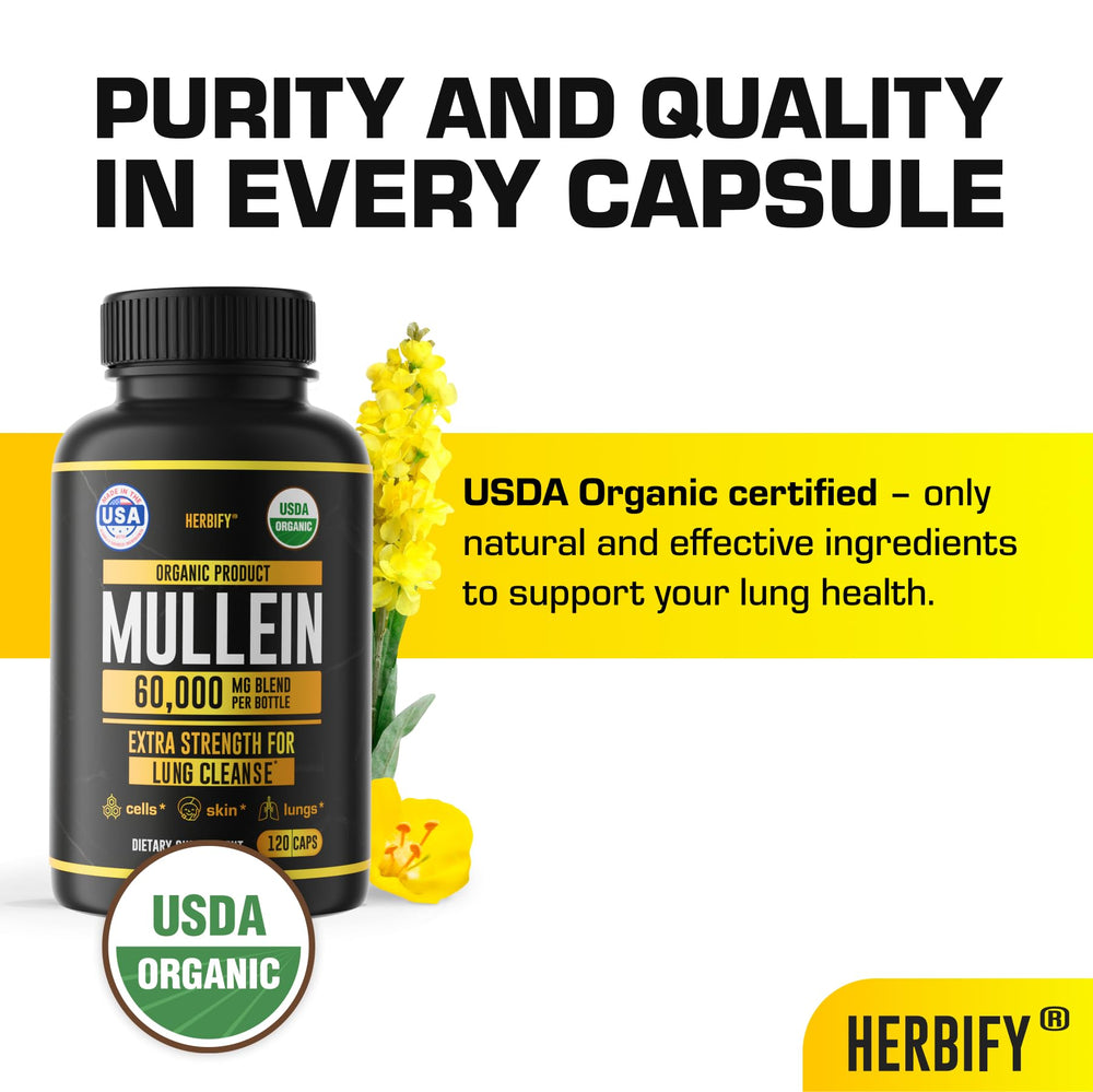HERBIFY mullein capsules inside bottle for convenient daily use