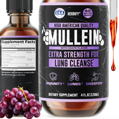 HERBIFY Mullein Drops bottle highlighting liquid formula for respiratory support.