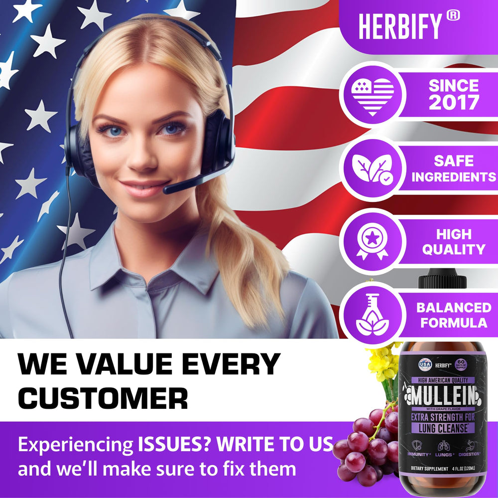 HERBIFY Mullein Drops grape flavor bottle packaging.