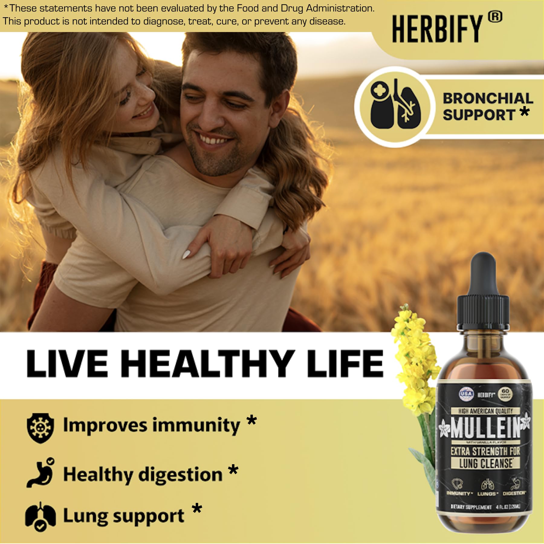 Close-up of HERBIFY Mullein Drops label, signaling quality