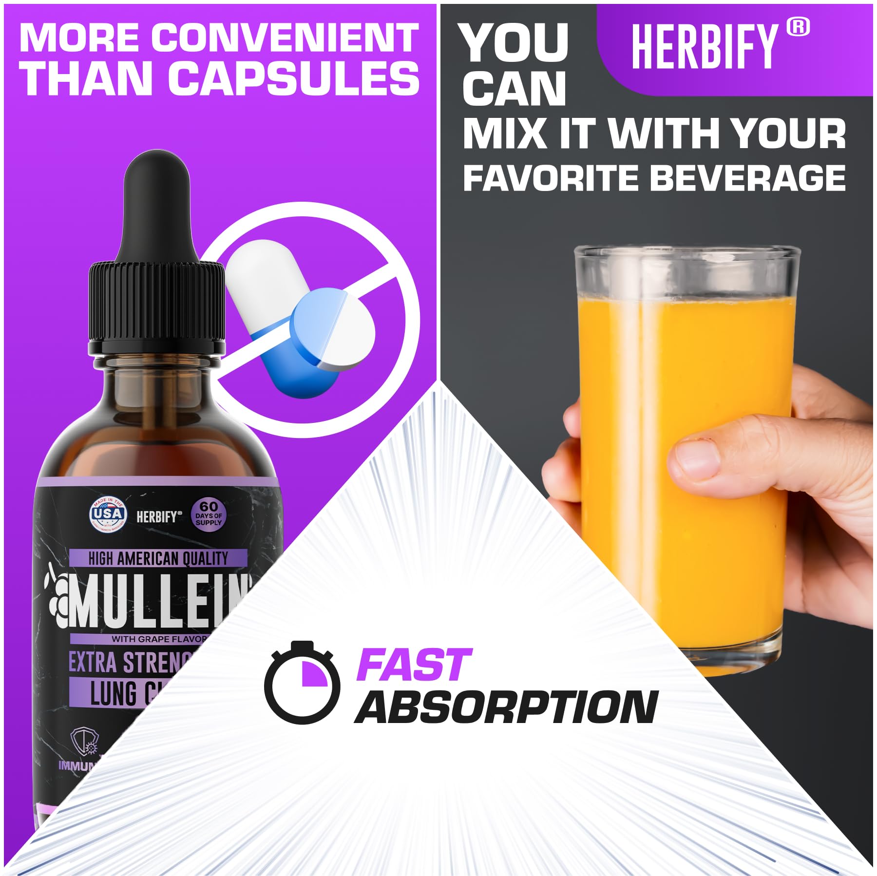 HERBIFY Mullein Drops bottle shows USA-made quality for reliable use.