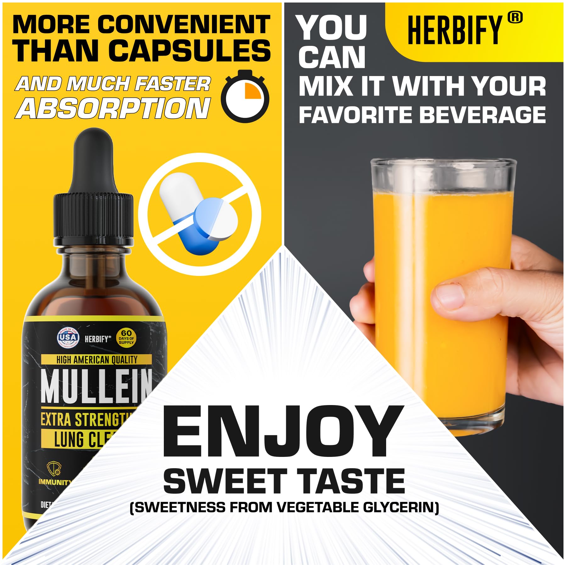 Made in the USA label on the HERBIFY Mullein Drops bottle