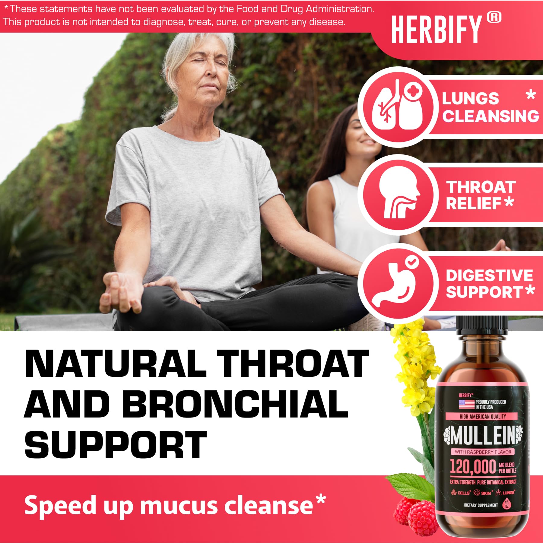 HERBIFY Mullein Drops bottle highlighting USA-made quality.
