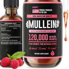 HERBIFY Mullein Drops raspberry bottle ready for daily respiratory support.