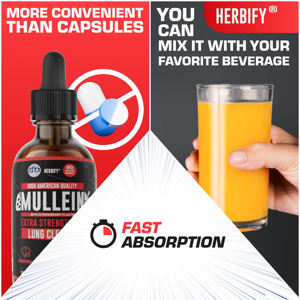HERBIFY Mullein Drops strawberry flavor enhances palatability for easier daily use.