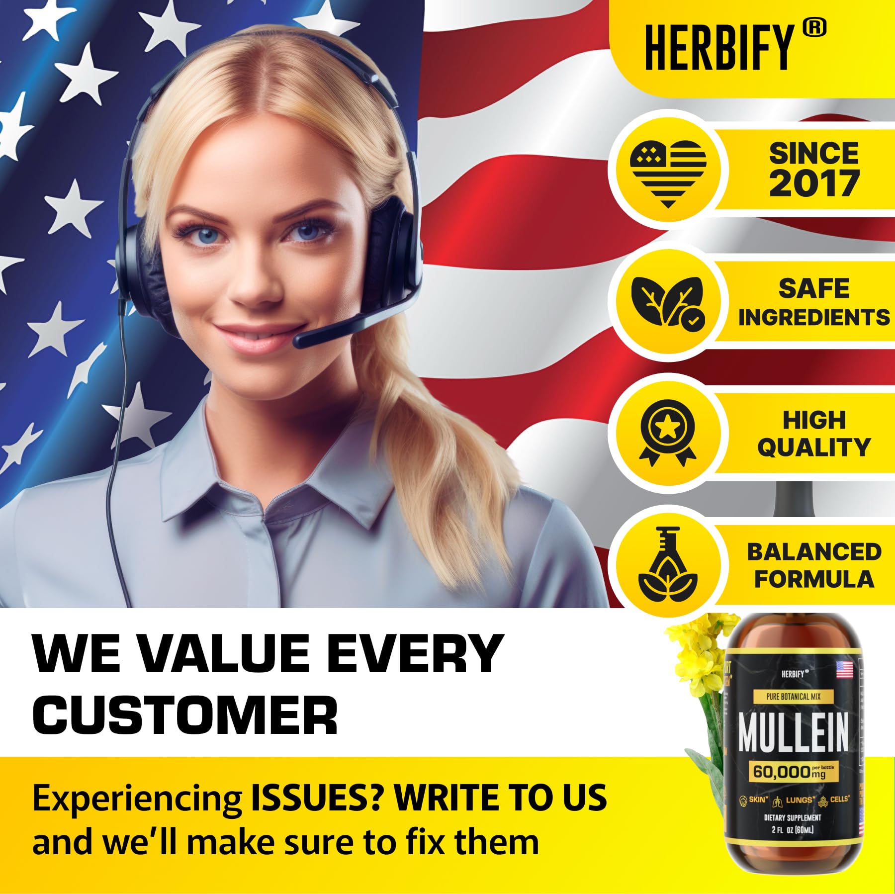 HERBIFY Mullein Extract bottle and dropper ready for everyday use.