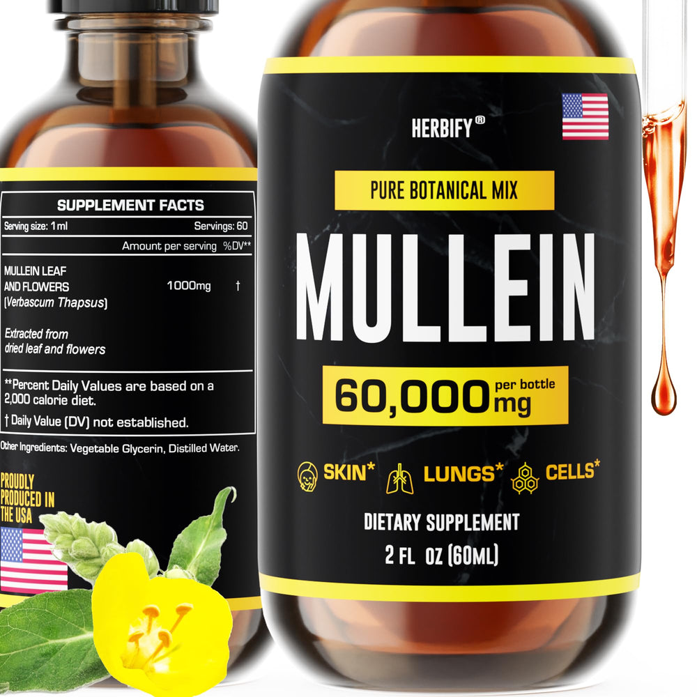 HERBIFY Mullein Extract bottle for easy daily breathing support.