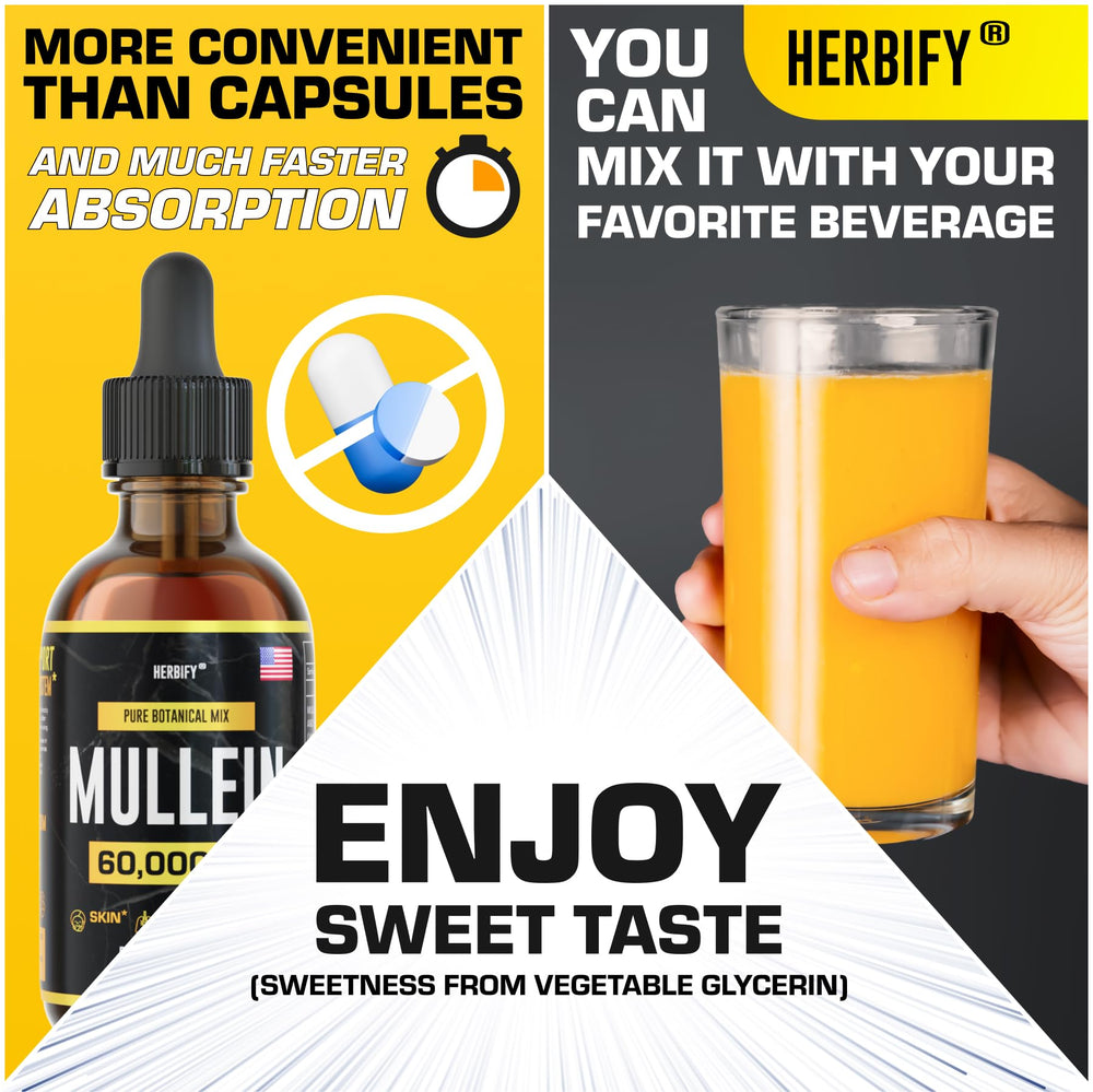 HERBIFY Mullein Extract label close-up emphasizes quality and sourcing.