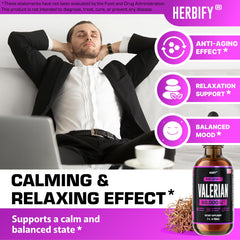 Herbify Valerian drops close-up emphasizes pure ingredients for calm support.