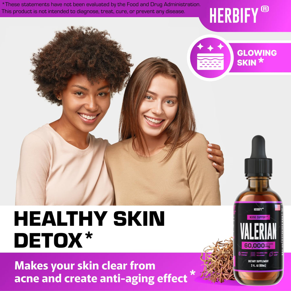 Herbify valerian drops pouring demonstrates simple, soothing nightly routine.