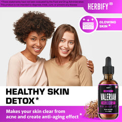 Herbify valerian drops pouring demonstrates simple, soothing nightly routine.
