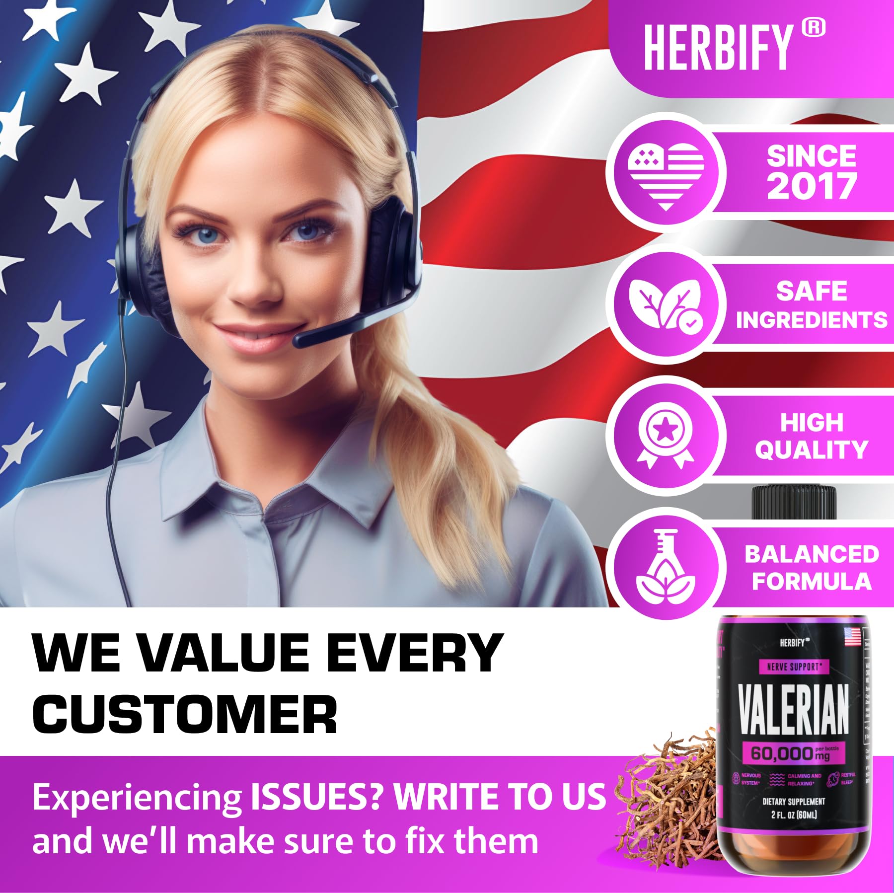 Herbify Valerian packaging displays information for informed choices.
