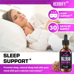 Herbify Valerian tincture bottle highlights convenient nightly use.