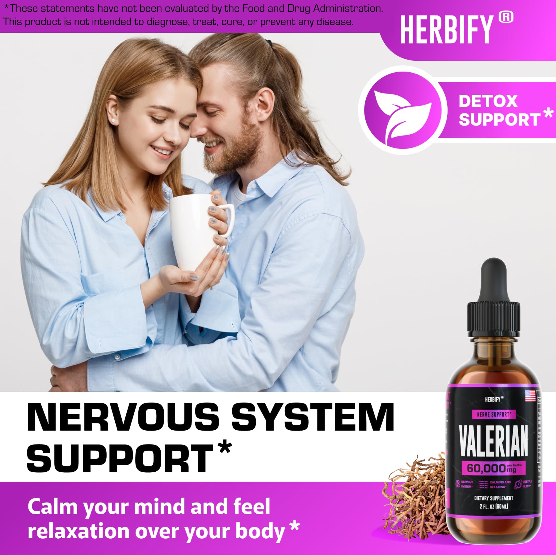 Herbify Valerian tincture label focuses on USA-made quality.