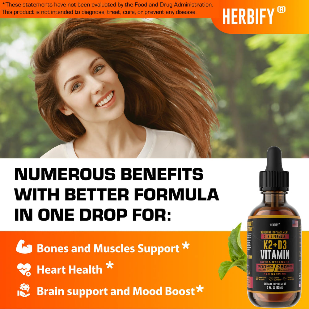 Glass with Herbify D3 K2 drops demonstrates convenient daily use