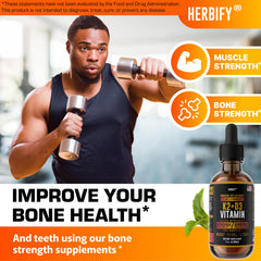 Closeup of Herbify Vitamin D3 K2 Drops label with D3 and K2 information