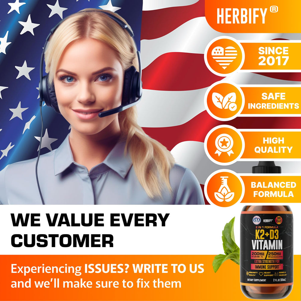 Herbify Vitamin D3 K2 Drops packaging box conveys trust and quality