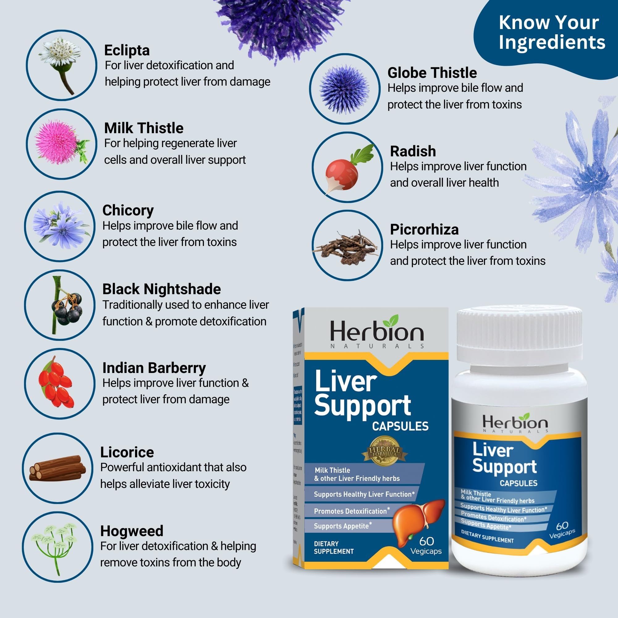 HERBION Liver Support label detail showing Milk Thistle and herbal blend