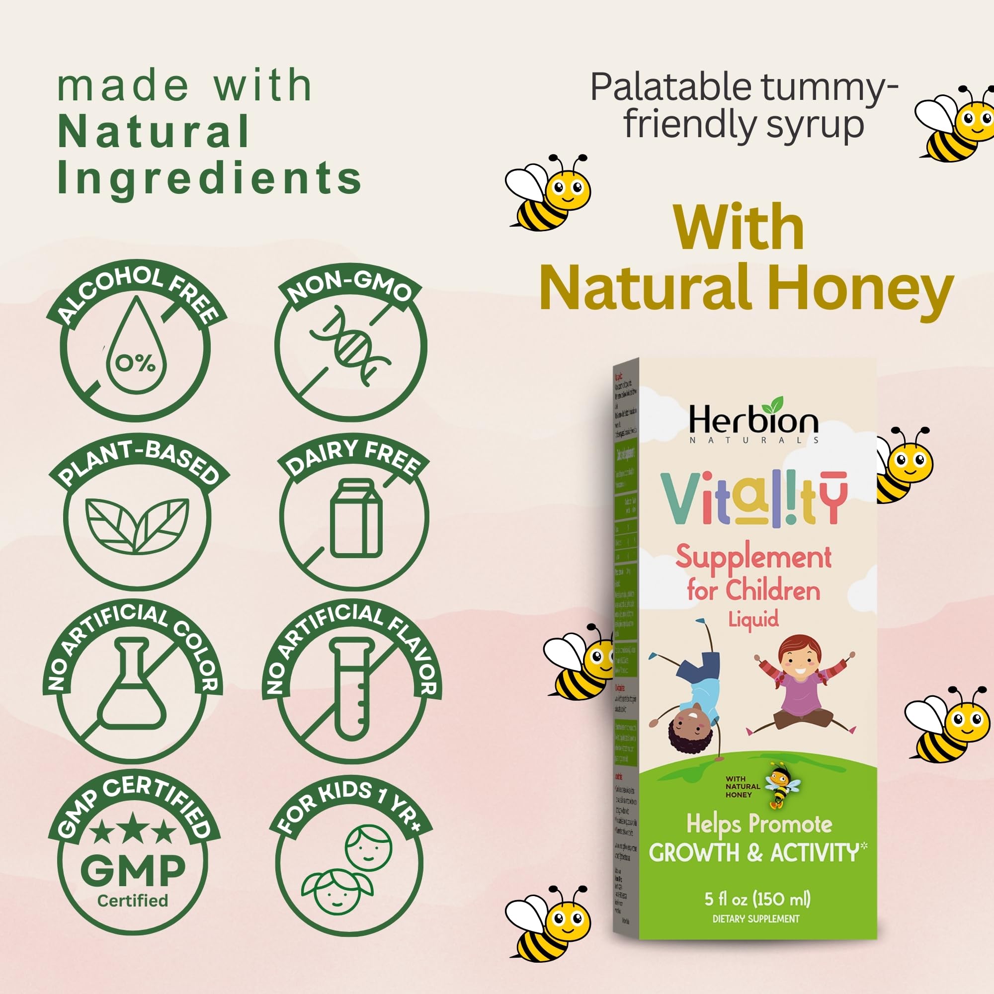 Herbion Naturals Vitalidad Niños cuchara, preparación rápida para jugos