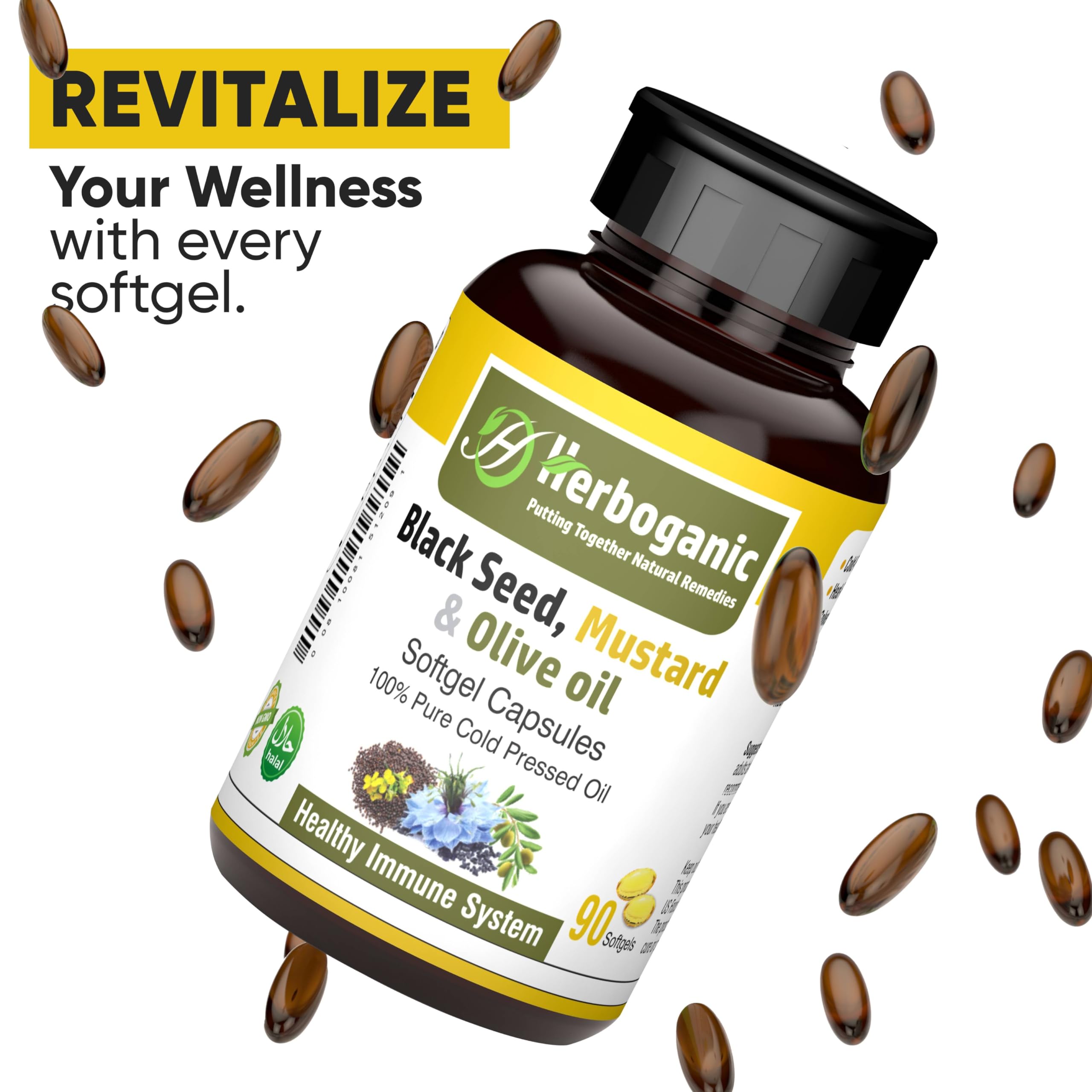 HERBOGANIC softgels bottle label closeup with product details