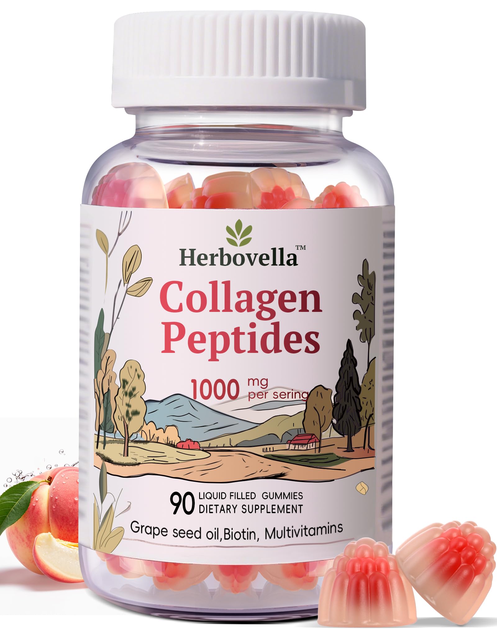 Herbovella Marine Collagen Gummies bottle pour shows convenient daily dosing for skin support