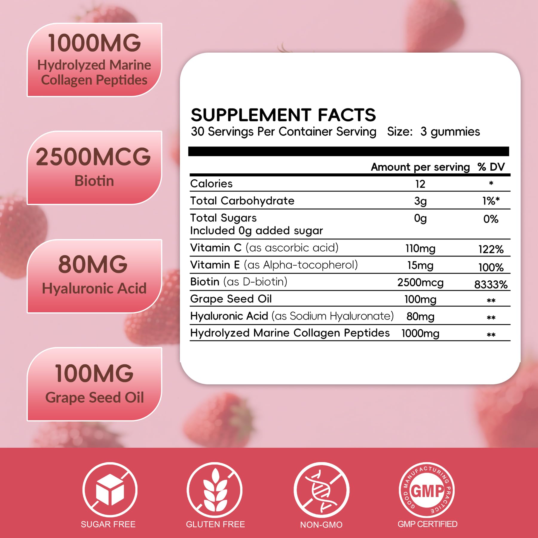 Herbovella Marine Collagen Gummies peach-flavor closeup highlights tasty beauty support
