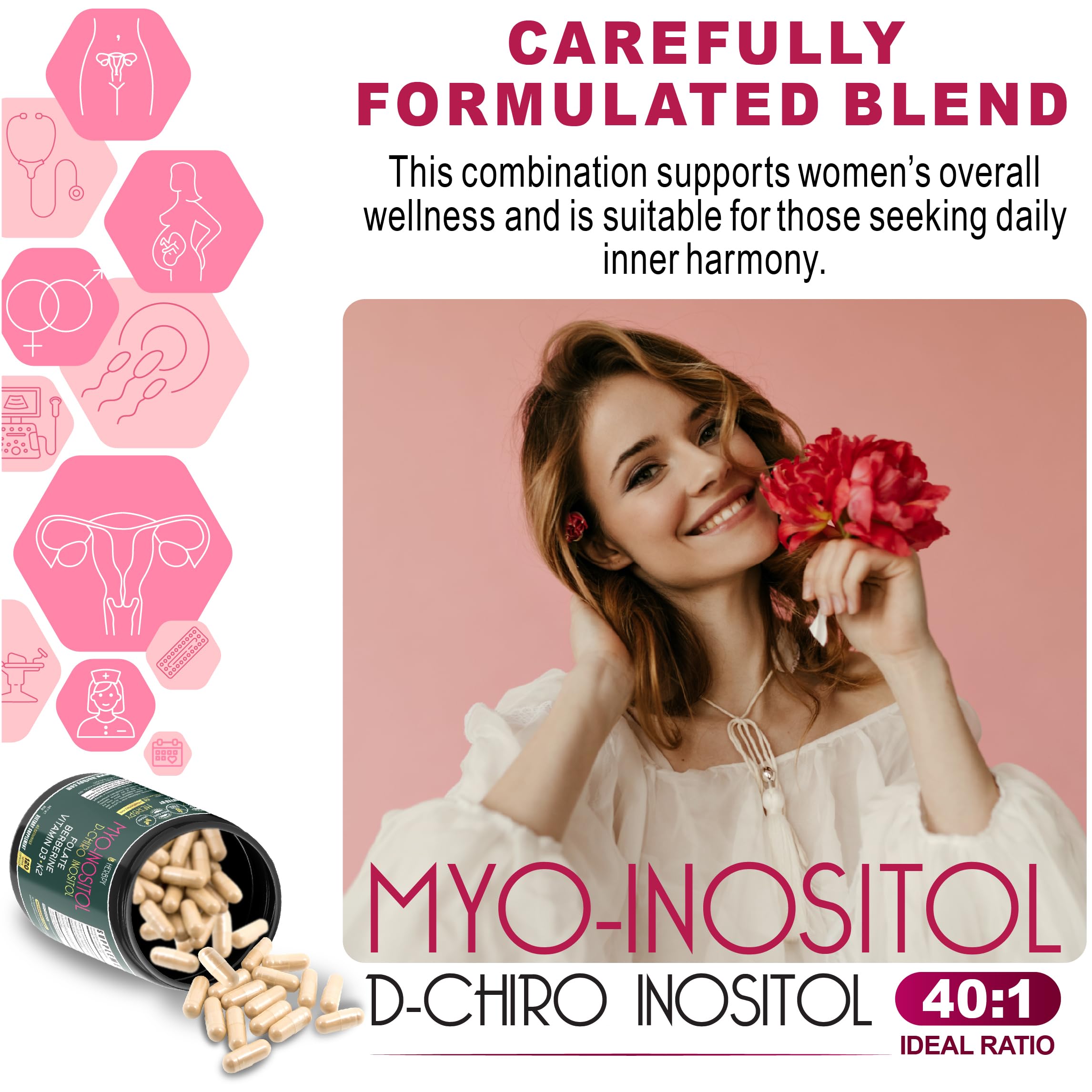 Herbpy 6in1 dchi-inositol capsules close-up for hormone balance