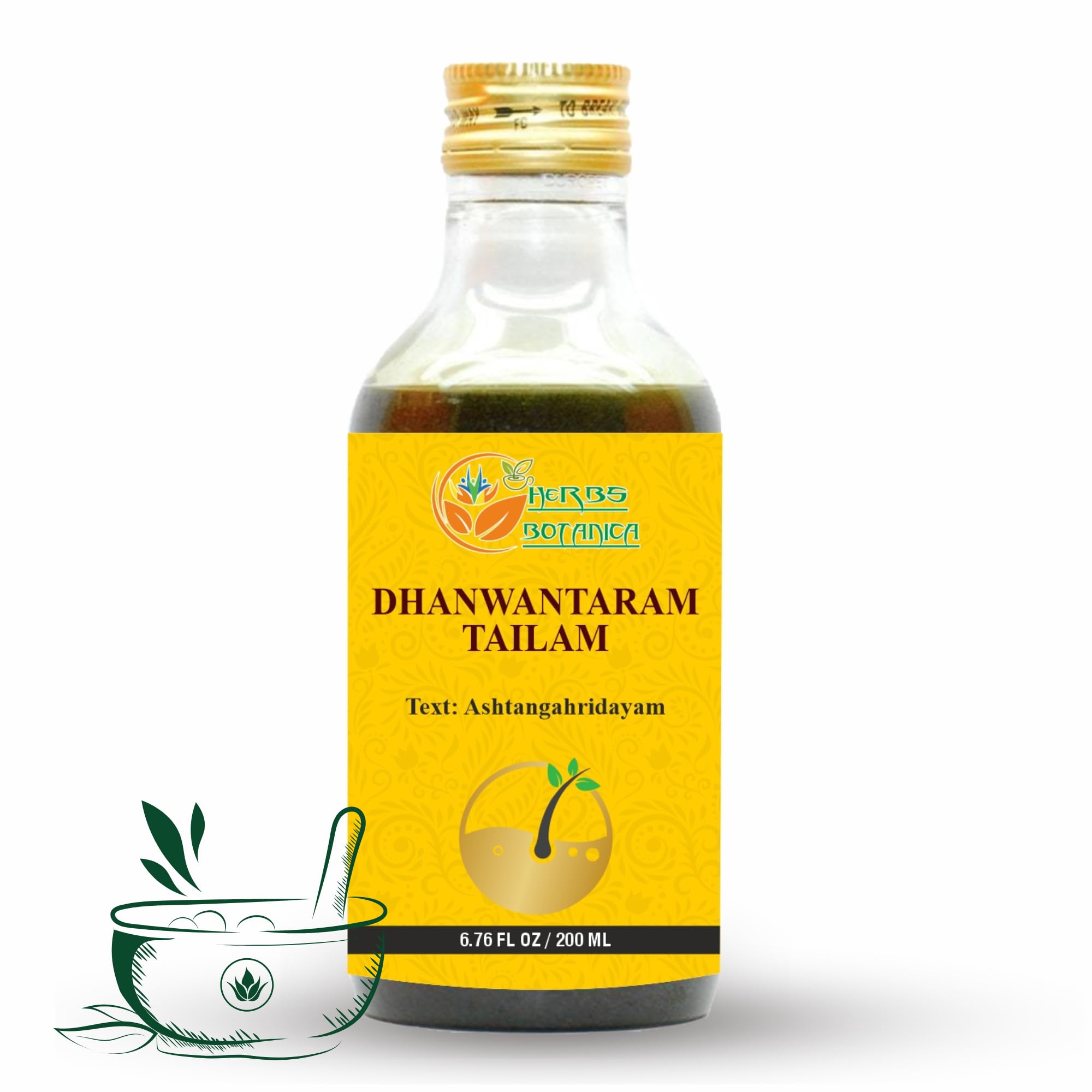 Herbs Botanica Dhanwantharam Thailam bottle for massage and skin nourishment