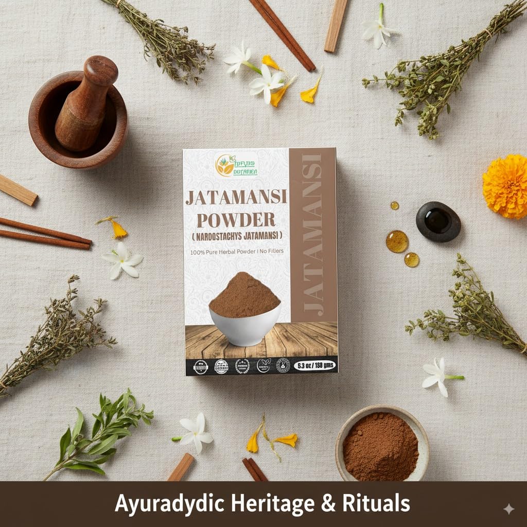 Herbs Botanica Jatamansi powder used in traditional Ayurvedic preparations.