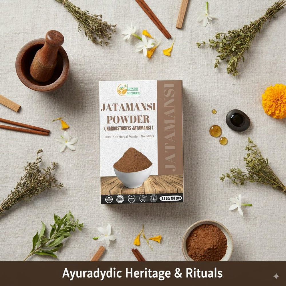 Herbs Botanica Jatamansi powder used in traditional Ayurvedic preparations.