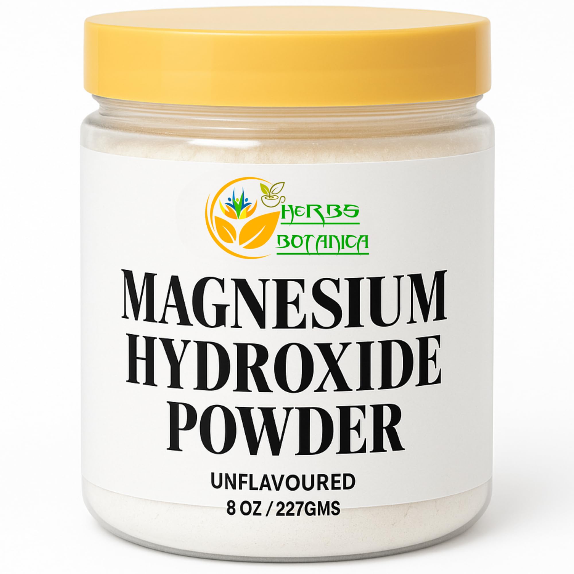 Herbs Botanica Magnesium Hydroxide Powder 8oz in resealable pouch for DIY personal care.